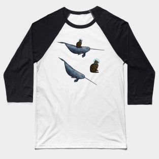 Cat Riding Narwhal Sticker Pack Baseball T-Shirt